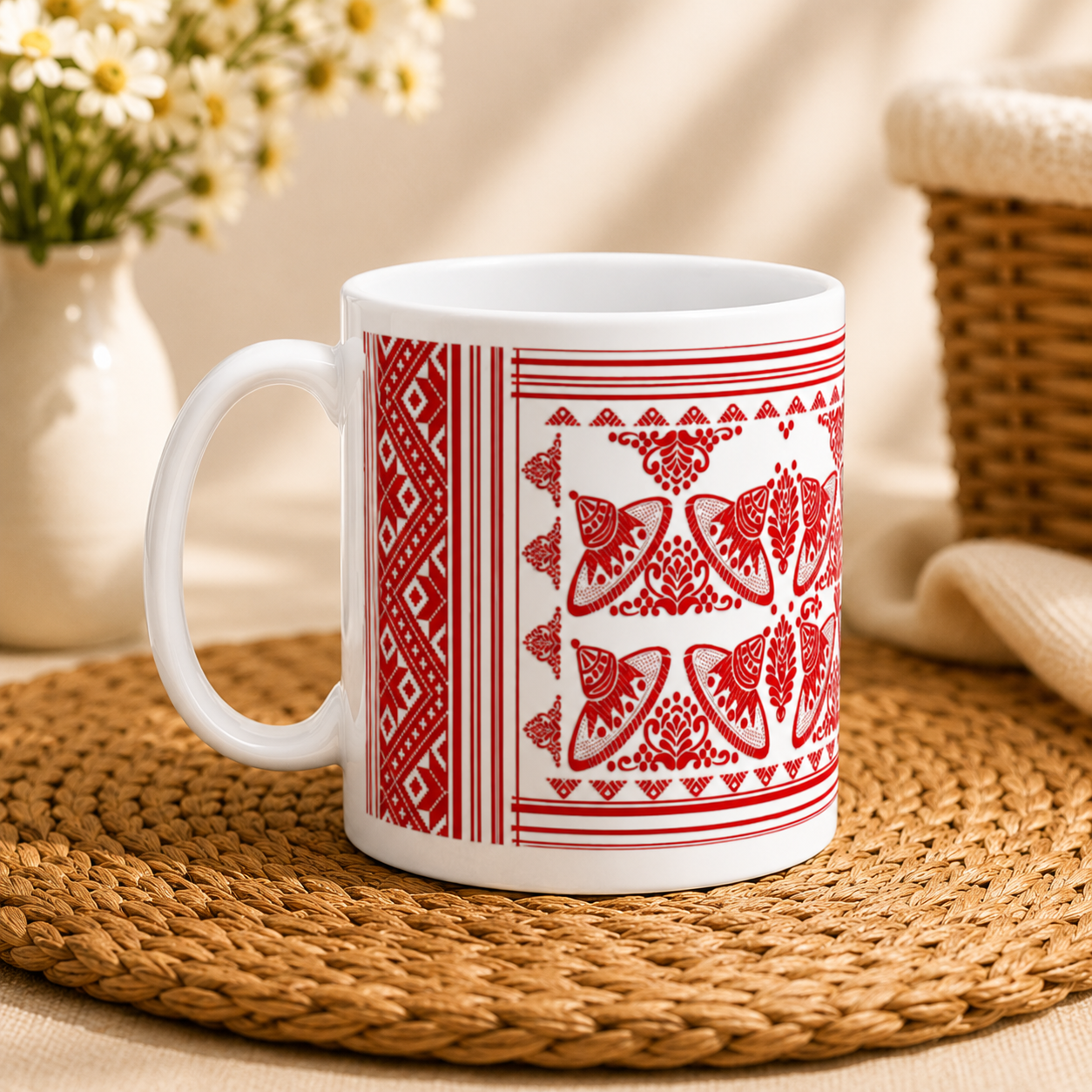 Bihuwan Mug | Traditional Assamese Gamusa Ceramic Mug