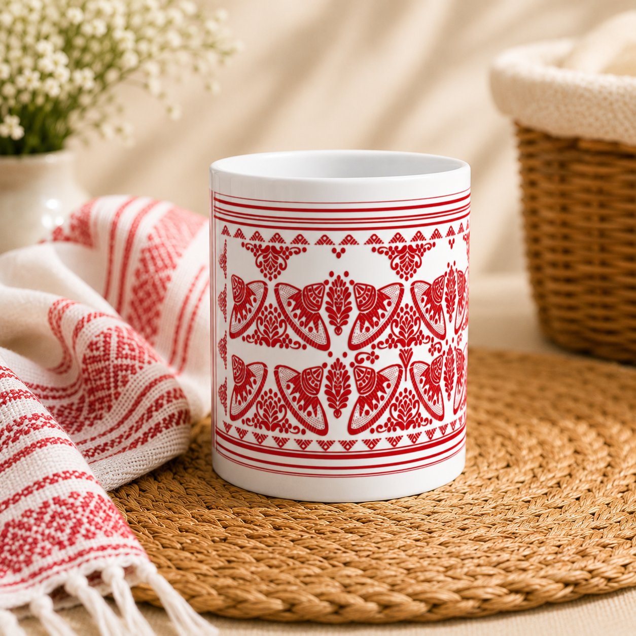 Bihuwan Mug | Traditional Assamese Gamusa Ceramic Mug