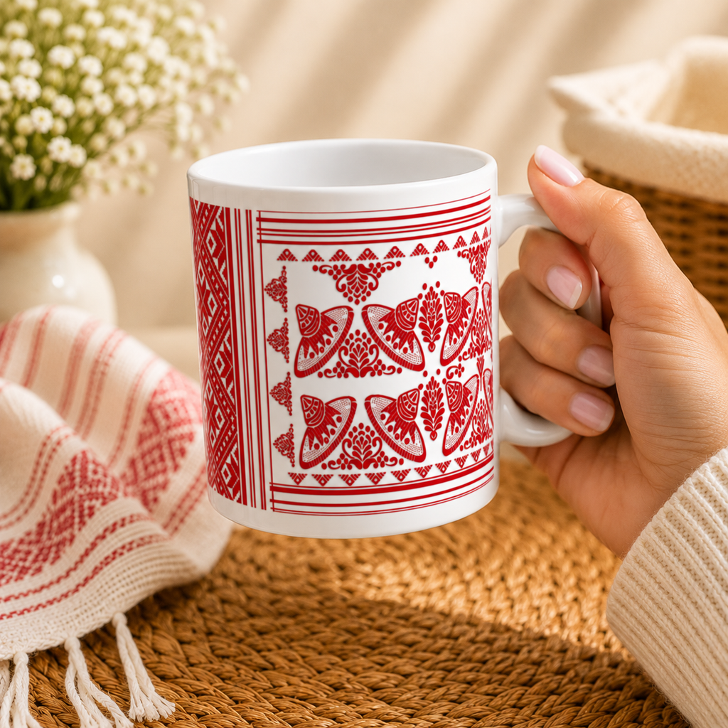 Bihuwan Mug | Traditional Assamese Gamusa Ceramic Mug
