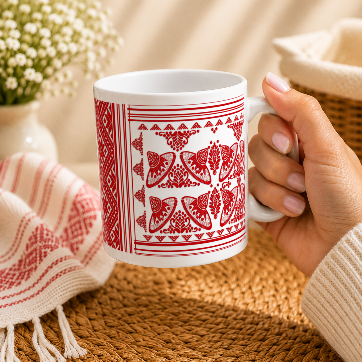 Bihuwan Mug | Traditional Assamese Gamusa Ceramic Mug