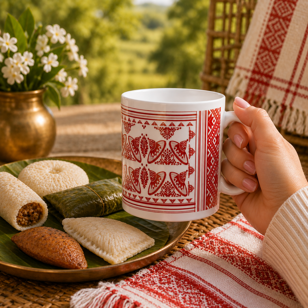 Bihuwan Mug | Traditional Assamese Gamusa Ceramic Mug