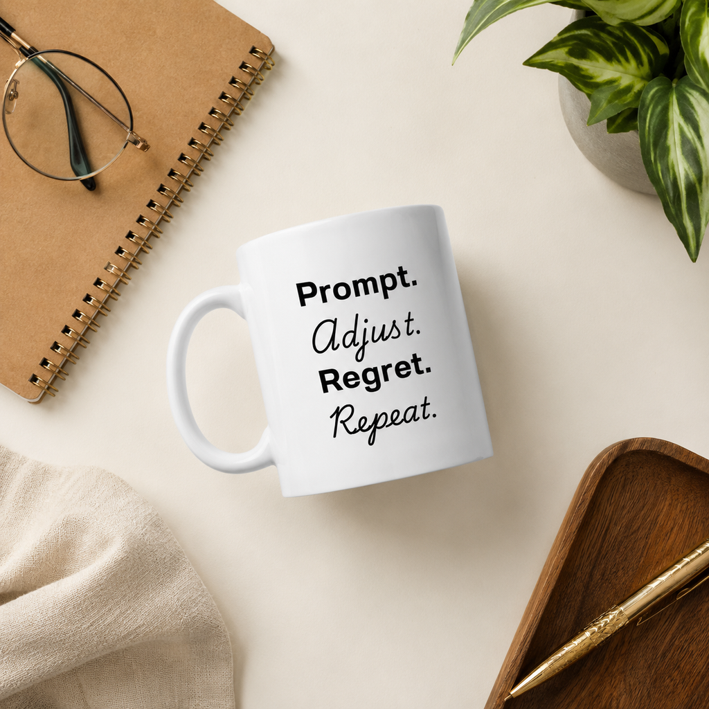 Prompt. Adjust. Regret. Repeat. | AI Coffee Mug