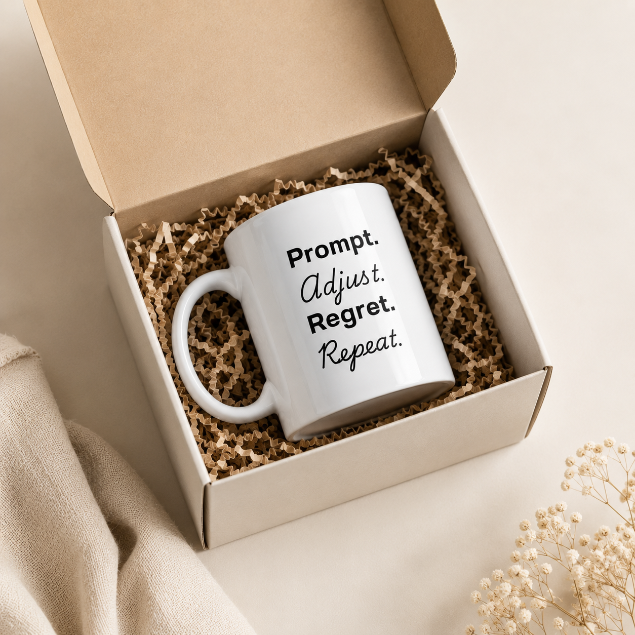 Prompt. Adjust. Regret. Repeat. | AI Coffee Mug