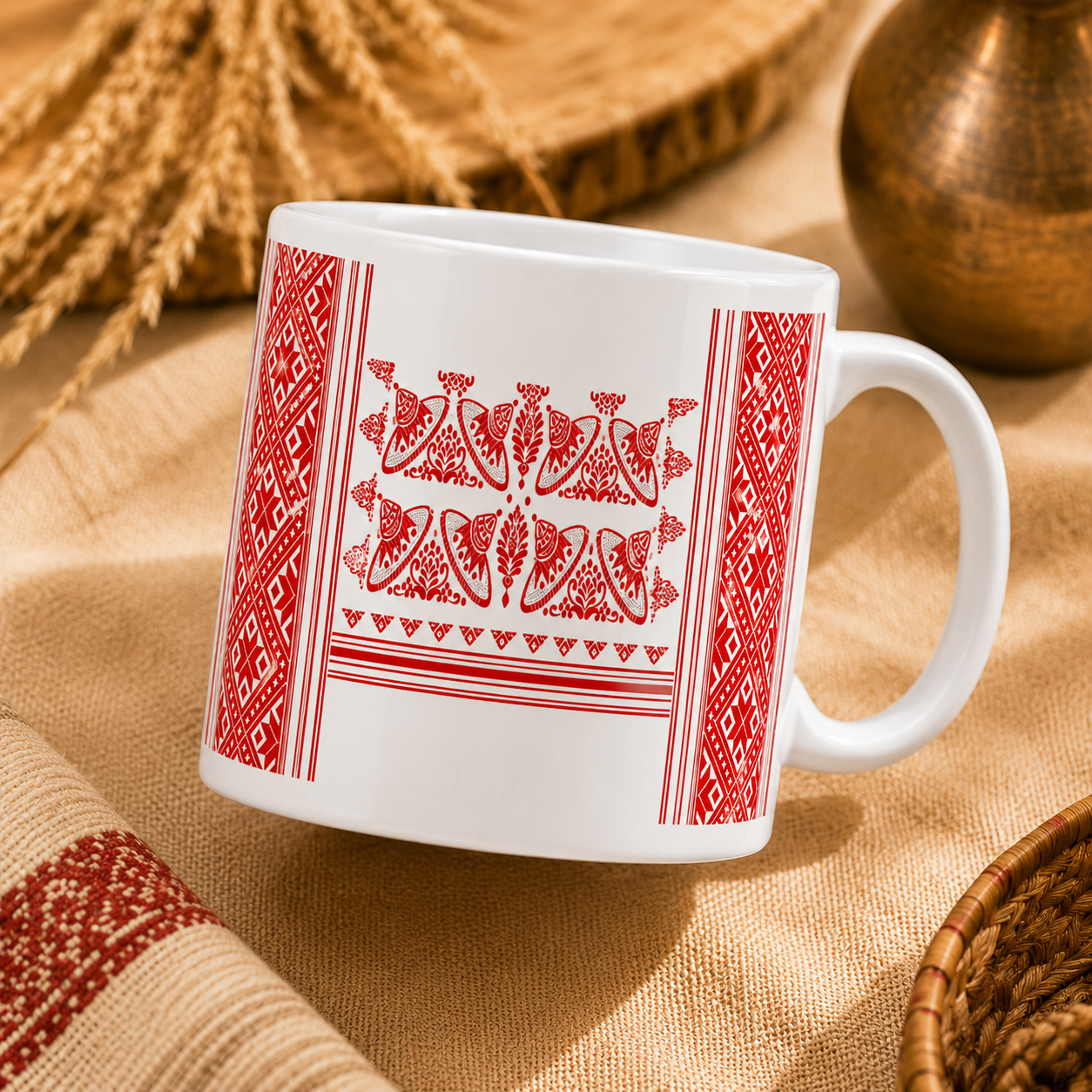 Bihuwan Mug | Traditional Assamese Gamusa Ceramic Mug