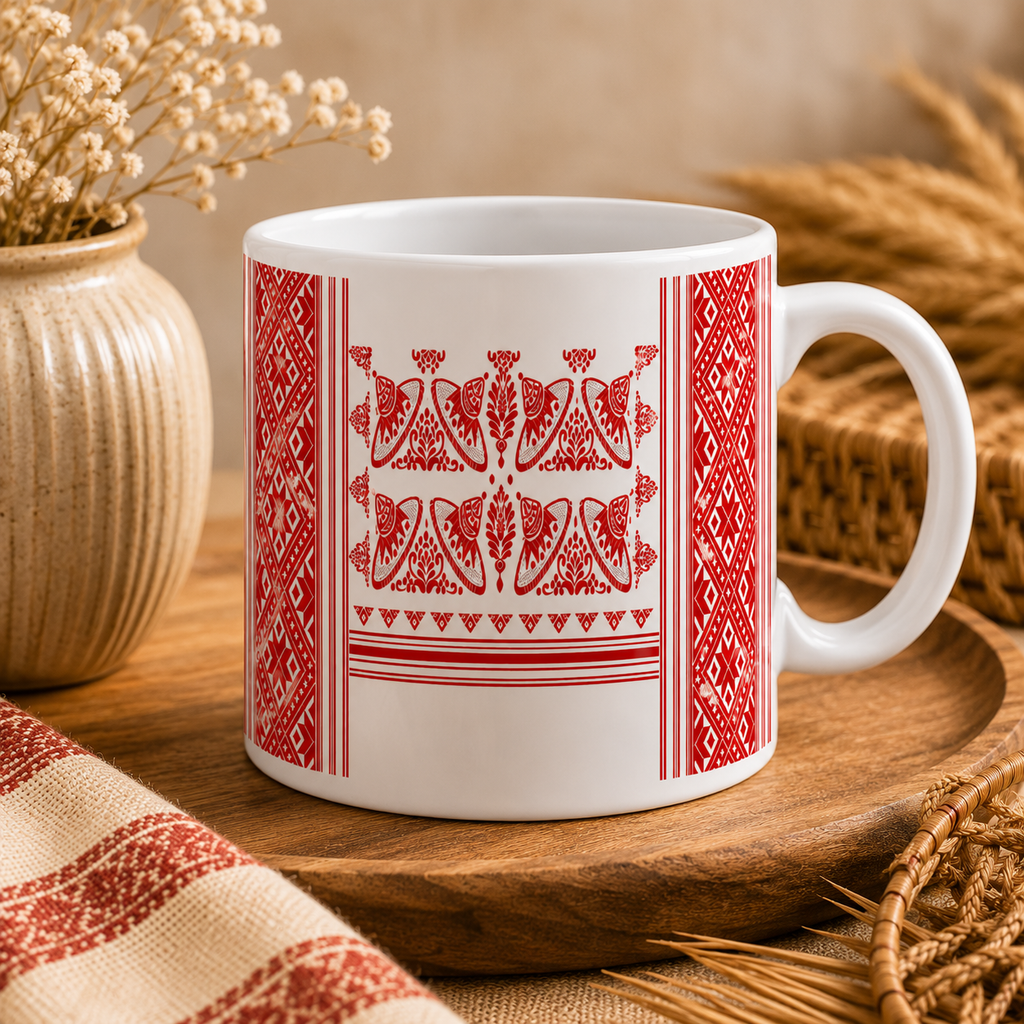Bihuwan Mug | Traditional Assamese Gamusa Ceramic Mug