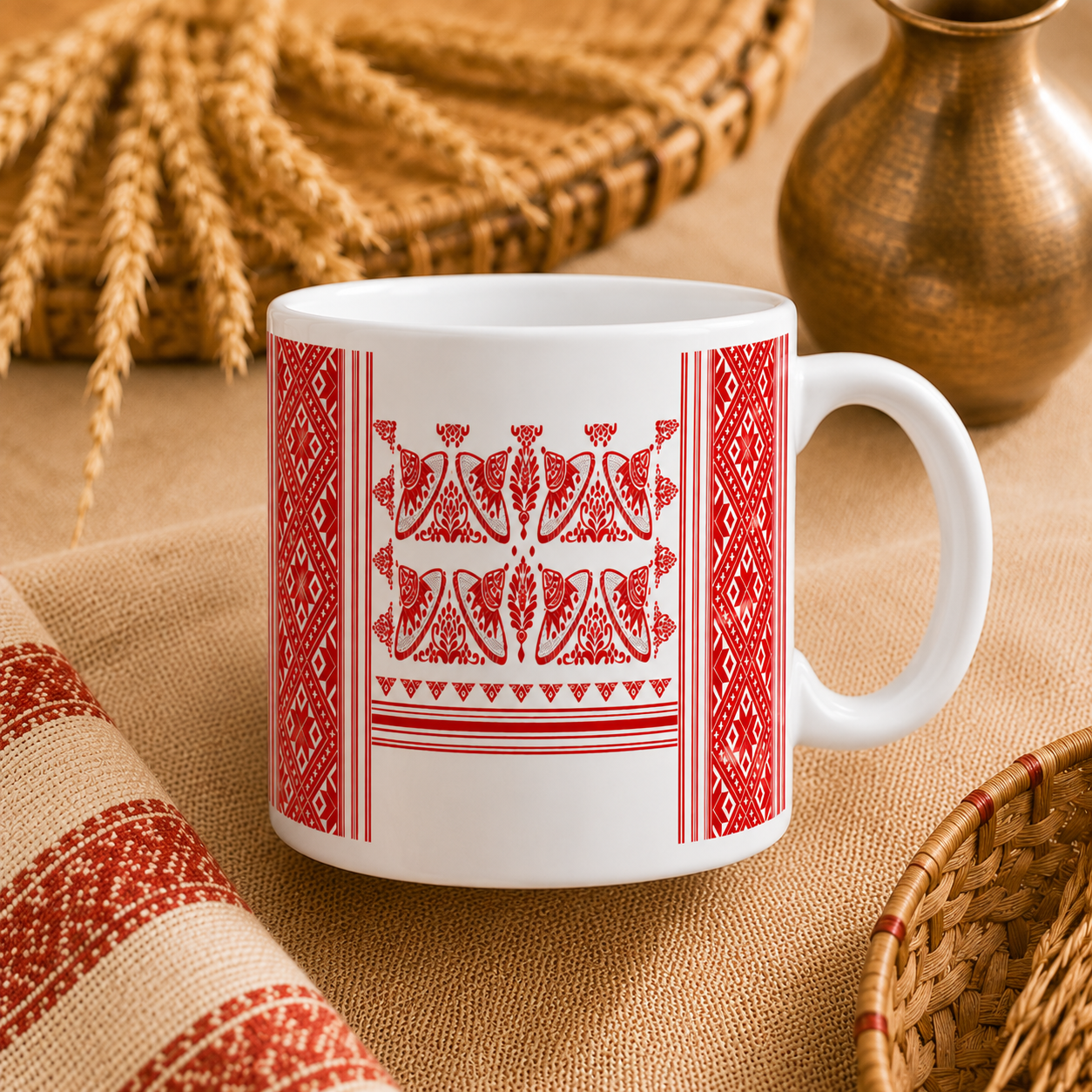 Bihuwan Mug | Traditional Assamese Gamusa Ceramic Mug